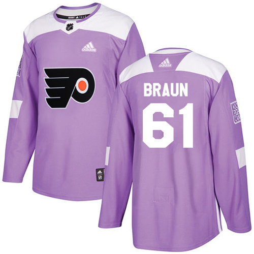 Adidas Philadelphia Flyers 61 Justin Braun Purple Authentic Fights Cancer Stitched Youth NHL Jersey